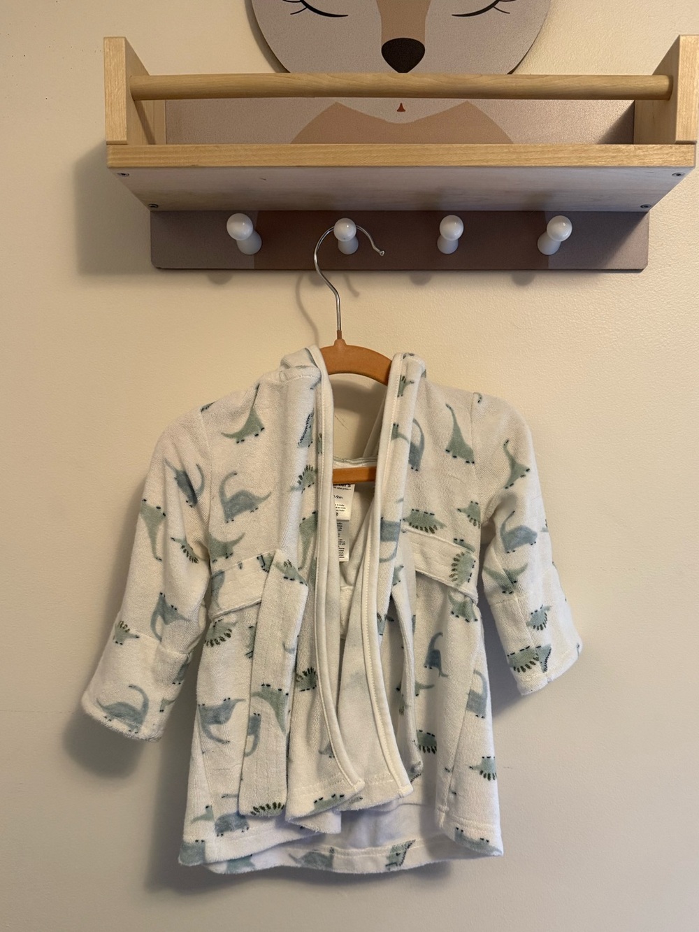 Carter's White Hooded Robe with Green Dino Pattern